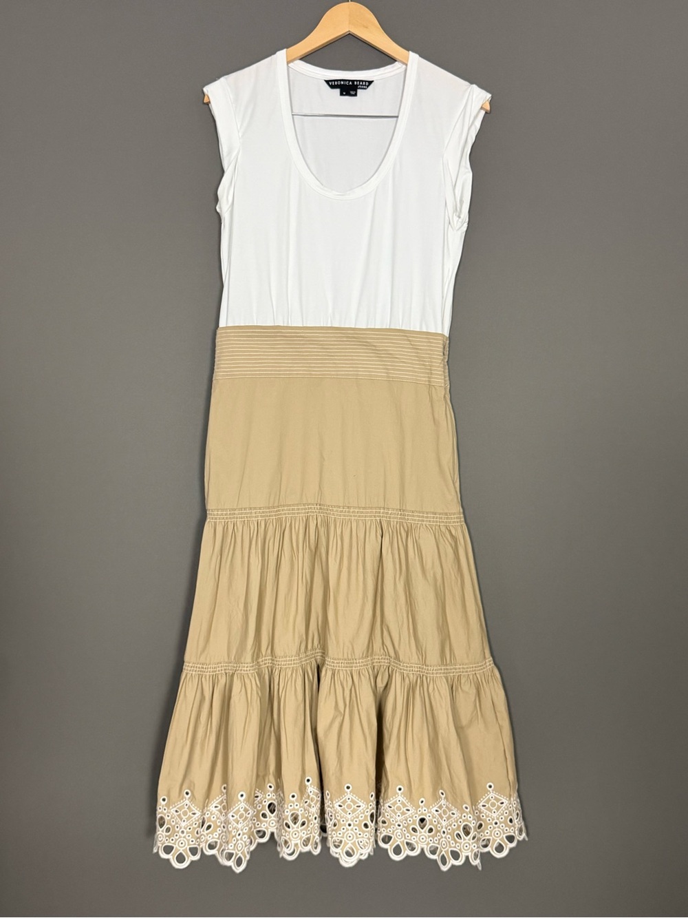 Veronica Beard Amaia Midi Dress Cottagecore Coastal Cowgirl White Khaki M - Picture 3 of 13